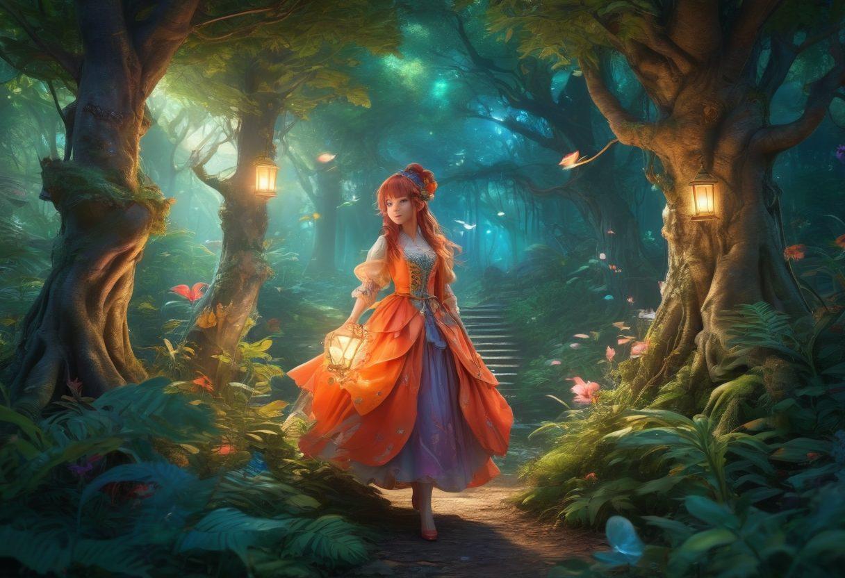 A whimsical scene blending elements of adventure and allure, featuring vibrant, fantasy-inspired characters from adult anime in a lush, enchanted forest. The characters should exhibit a sense of curiosity and wonder, with intricate details in their outfits and expressions. Surround them with glowing magical artifacts and soft, ethereal light filtering through the trees. Incorporate playful creatures peeking through foliage to add a sense of whimsy. 3D. vibrant colors. soft lighting.